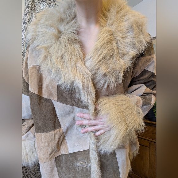 Venezia Jeans - Leather Patchwork Jacket with Faux Fur Trim - 00s - size 26/28 - Picture 4 of 4